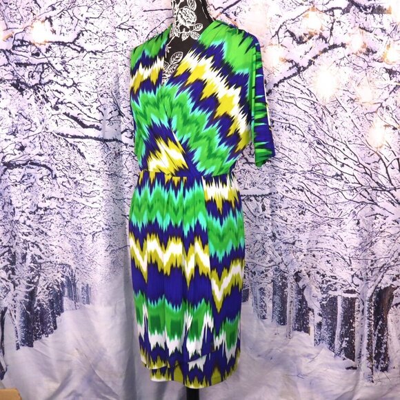 BRIGHT BRUSHSTROKES DRESS 4 Calvin Klein Mardi Gras Office Party Wrap Surplice - Picture 10 of 14